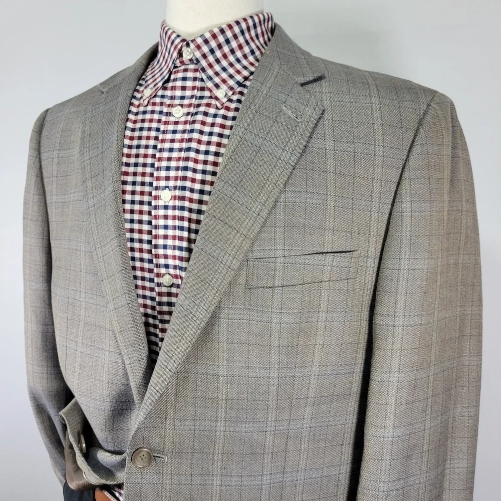 Joseph Feiss Men's Sport Coat Blazer Two Button Brown Plaid‎ Wool Classic 46R
